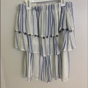 lilly rain romper off the shoulder